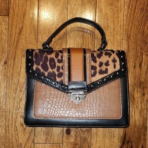 Elegant Leopard Print and Brown Satchel